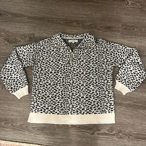 Cozy LOFT black and cream cheetah print quarter zip sweater